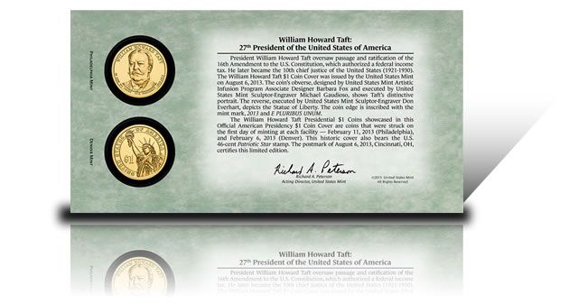 US Presidency $1 Coin Cover William Howard Taft  coin collectible - Main Image 2