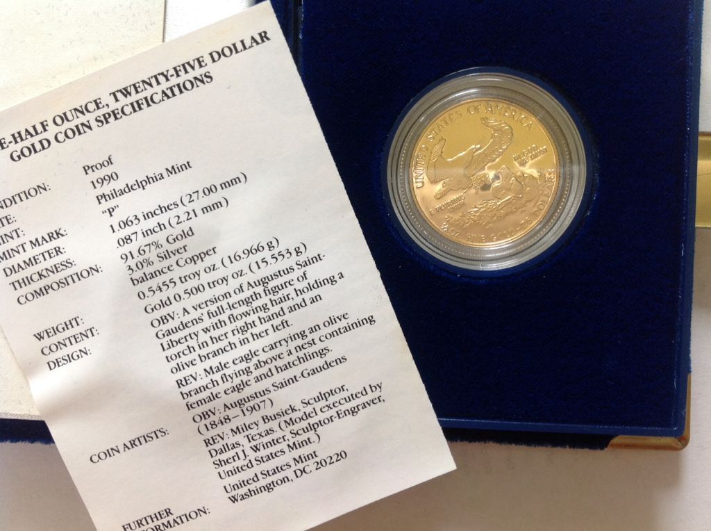 1990 American Eagle One-half Ounce, Twenty-five dollars  coin collectible - Main Image 2