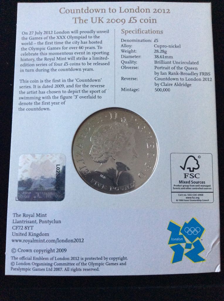 2009 UK Countdown To London 2012 £5 For £5, The  coin collectible - Main Image 2