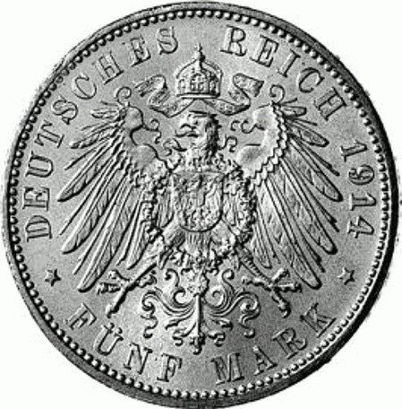053 - BAYERN : 5 Mark 1914 D - Ludwig III  coin collectible - Main Image 2