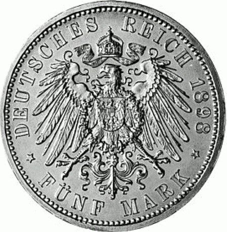 073 - HESSEN : 5 Mark 1895-1900 A - Ernst Ludwig coin collectible - Main Image 2