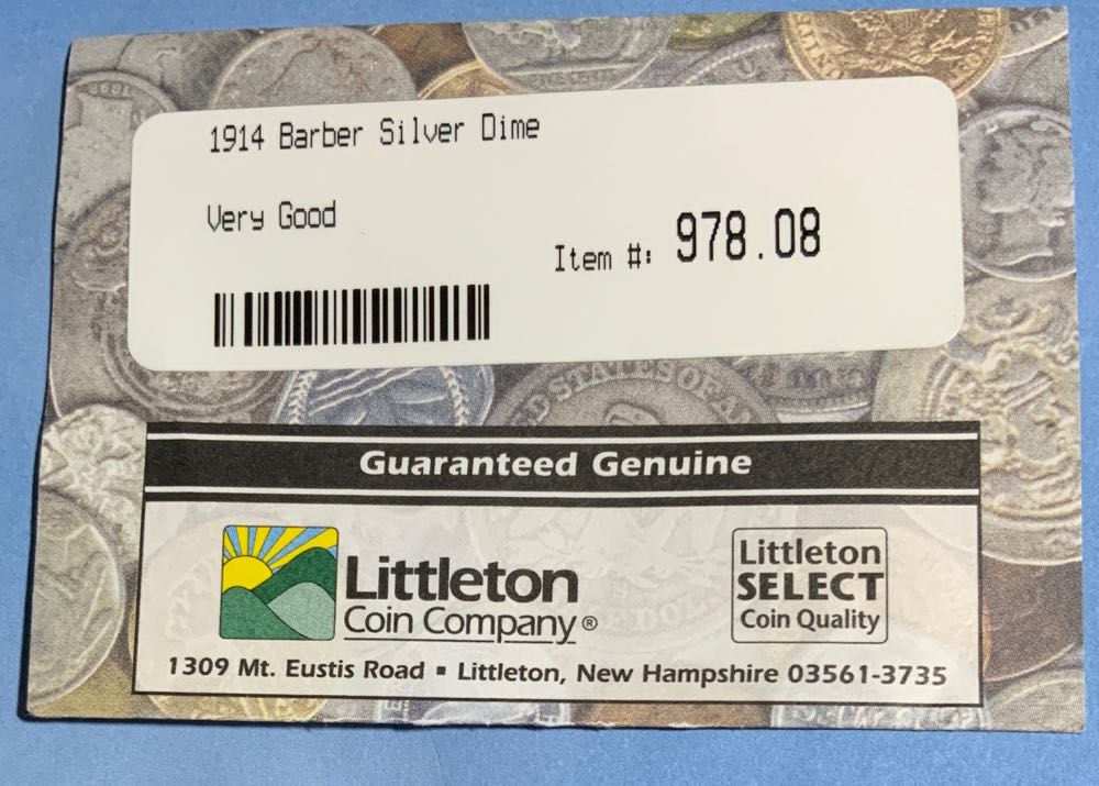 Barber Dime 1914  coin collectible - Main Image 3