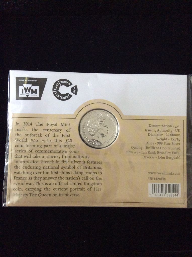 Outbreak World War One £20  coin collectible - Main Image 2