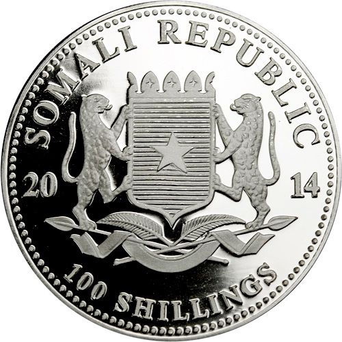 Somalia Elephant, African Wildlife, 100 Shilling, 1oz Silver, 2014  coin collectible - Main Image 2
