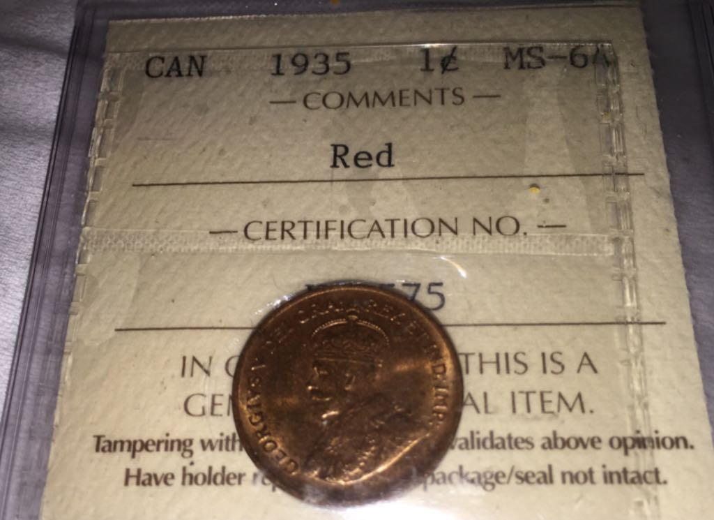 1935 One Cent Red Ms-64  coin collectible - Main Image 2