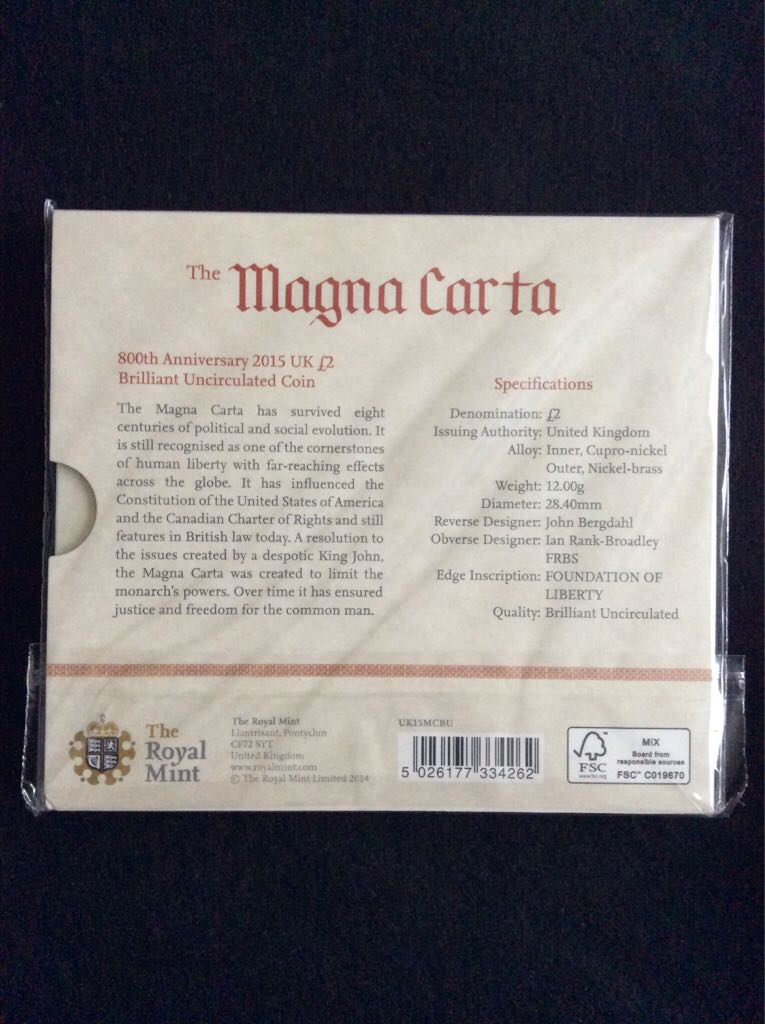 The Magna Carta £2 Brilliant Uncirculated  coin collectible - Main Image 2