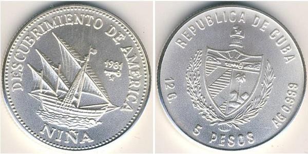 Cuba 1981 Nina 5 Pesos Proof  coin collectible - Main Image 2