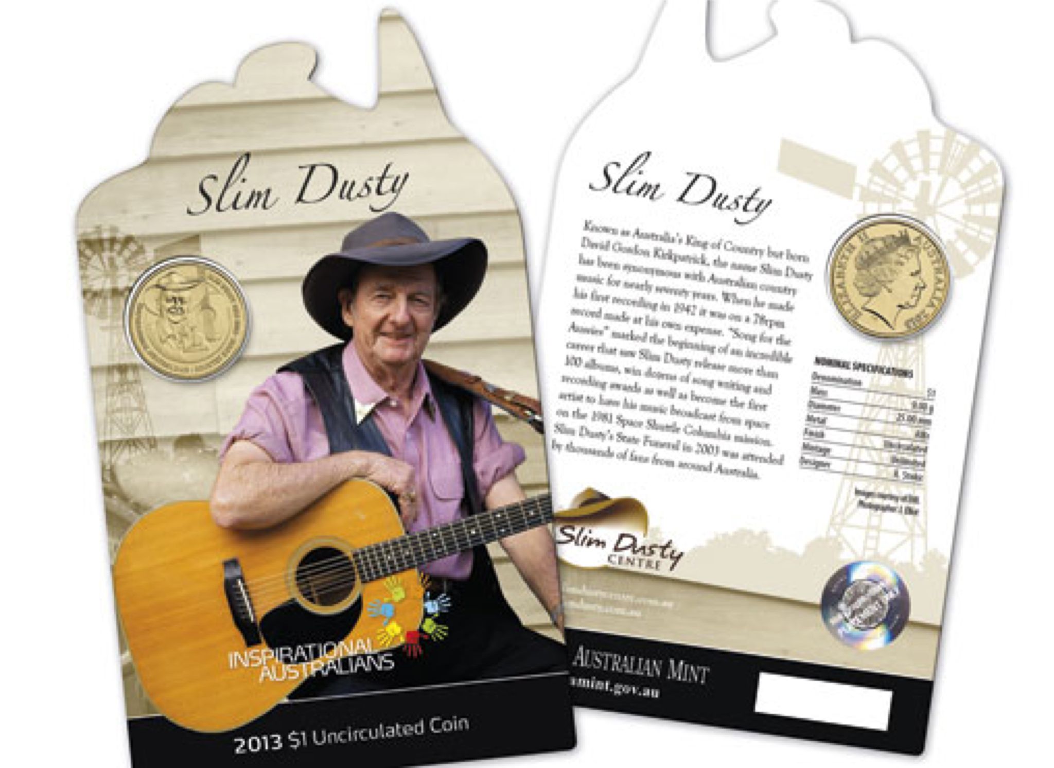 2013 $1 Uncirculated Coin Inspirational Australians - Slim Dusty  coin collectible [Barcode 9314683102816] - Main Image 1