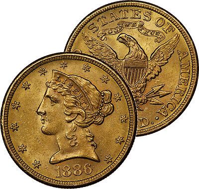 1886 S $5 Liberty  coin collectible - Main Image 2