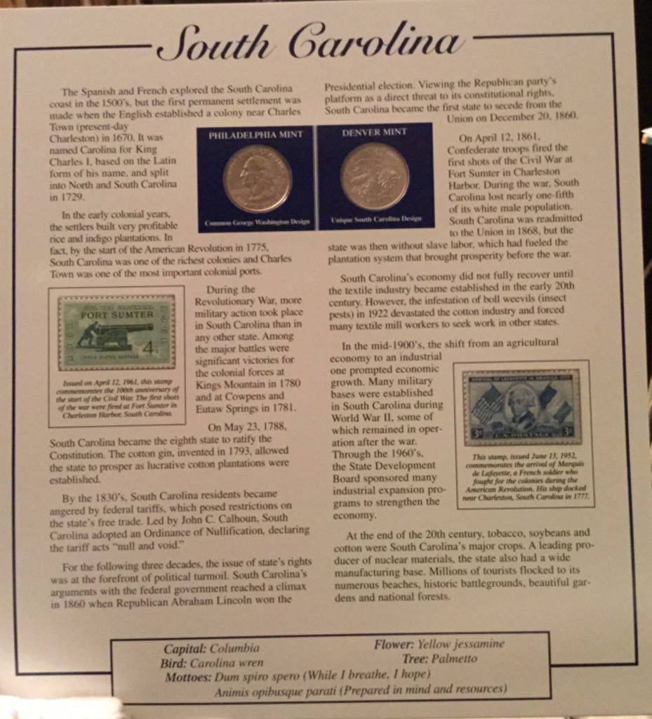 Statehood Quarters Collection Panel-1788 South Carolina  coin collectible - Main Image 2