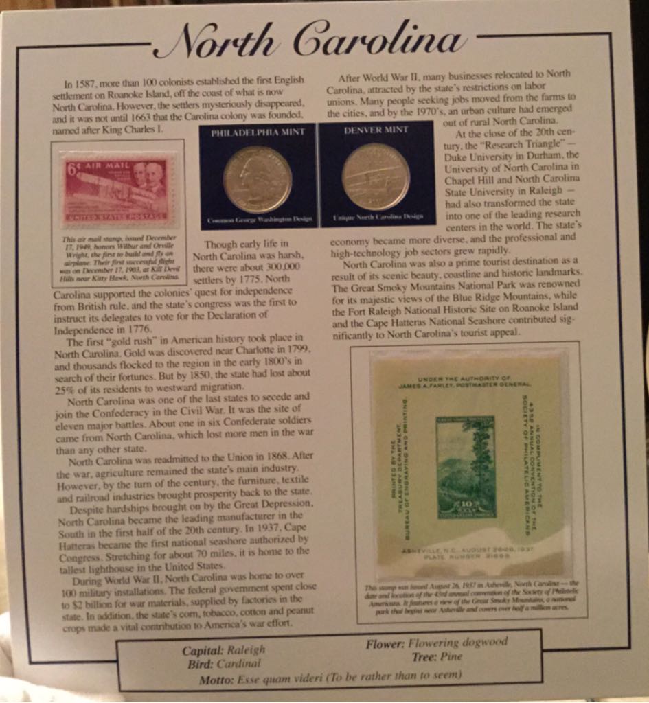 Statehood Quarters Collection Panel-1789 North Carolina  coin collectible - Main Image 2