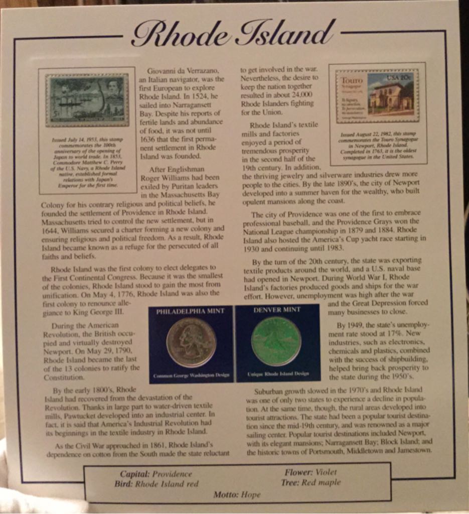 Statehood Quarters Collection Panel-1790 Rhode Island  coin collectible - Main Image 2