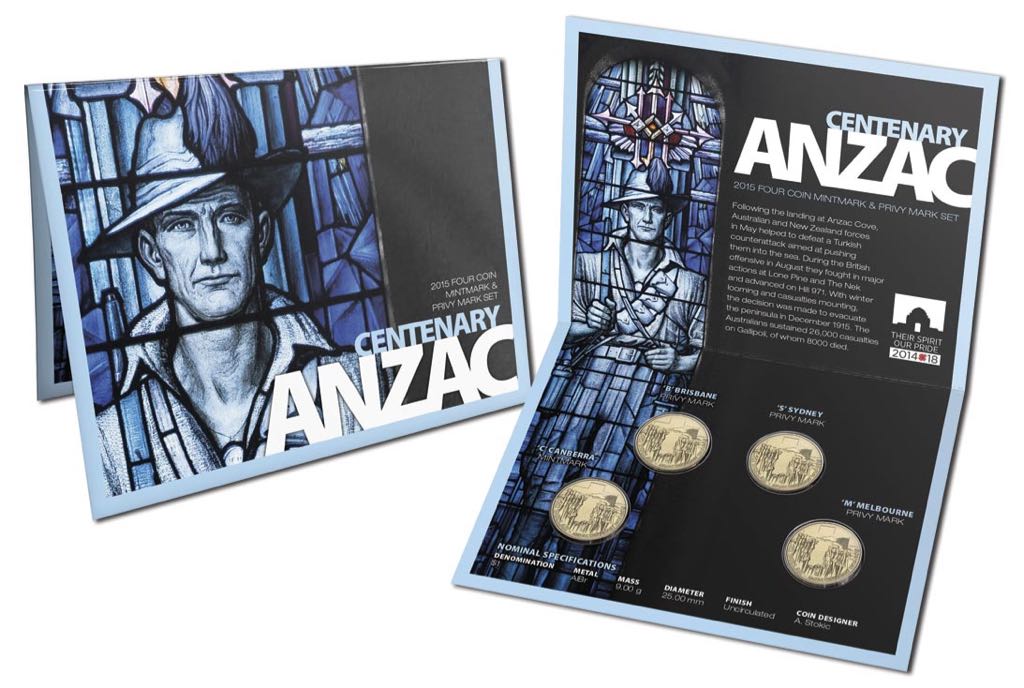 2015 $1 Anzac Centenary Mintmark 4-Coin Set  coin collectible - Main Image 2