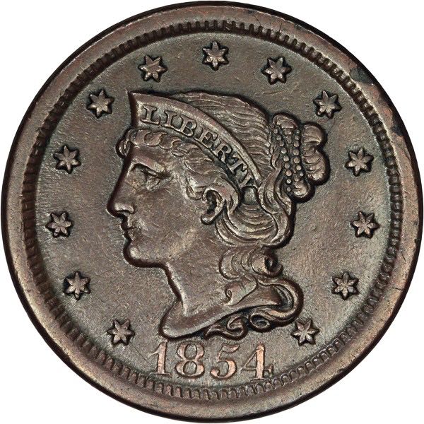 1854 Braided Hair Large Cent  coin collectible - Main Image 1
