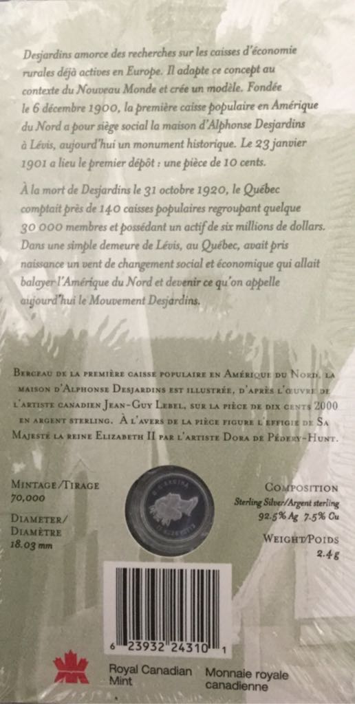 Desjardins Centenaire Des Caisses Populaires En Amérique Du Nord  coin collectible - Main Image 2