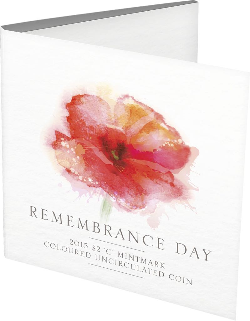 $2 (2015) Coloured Remembrance Day-Flanders Fields Coin “c” Mintmark in Unc RAM Folder  coin collectible - Main Image 2