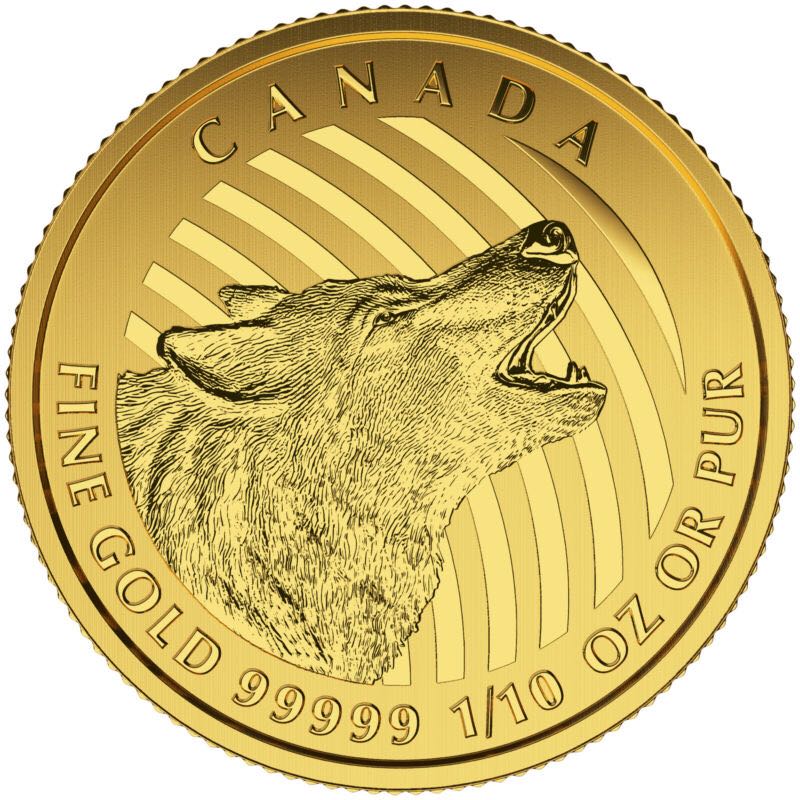 2015 Canadian 1/10oz Gold Howling Wolf  coin collectible - Main Image 2