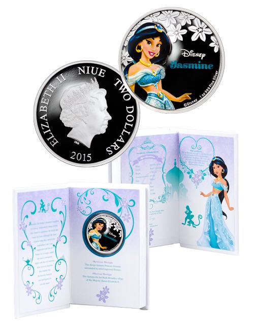 2015 Niue $2 1 oz. Colorized Proof Silver Disney Princess - Jasmine | GEM Proof   coin collectible - Main Image 2