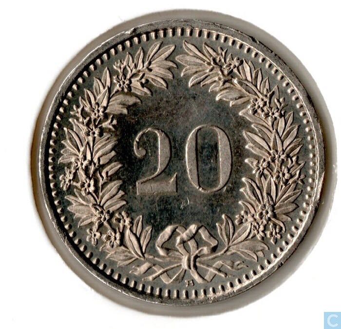 1991 B Switzerland 20 Rappen  coin collectible - Main Image 2