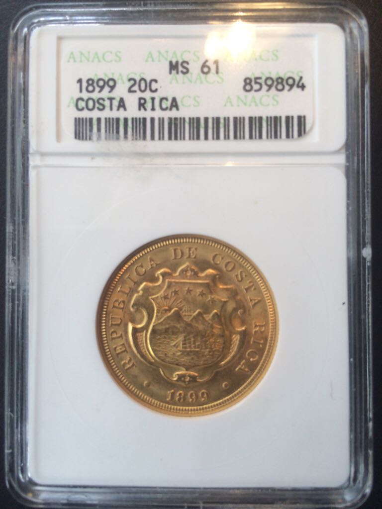 20 Colones Costa Rica 1899 MS61  coin collectible - Main Image 2