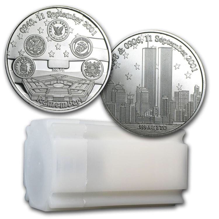 1 oz Silver Round - Remember! Twin Towers 9/11/2001  1 oz Silver Round - Remember! Twin Towers 9/11/2001   coin collectible - Main Image 2