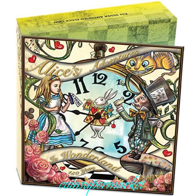 2015 Alice In Wonderland 2 oz Silver Clock Coin antique finish - Perth Mint  coin collectible - Main Image 2