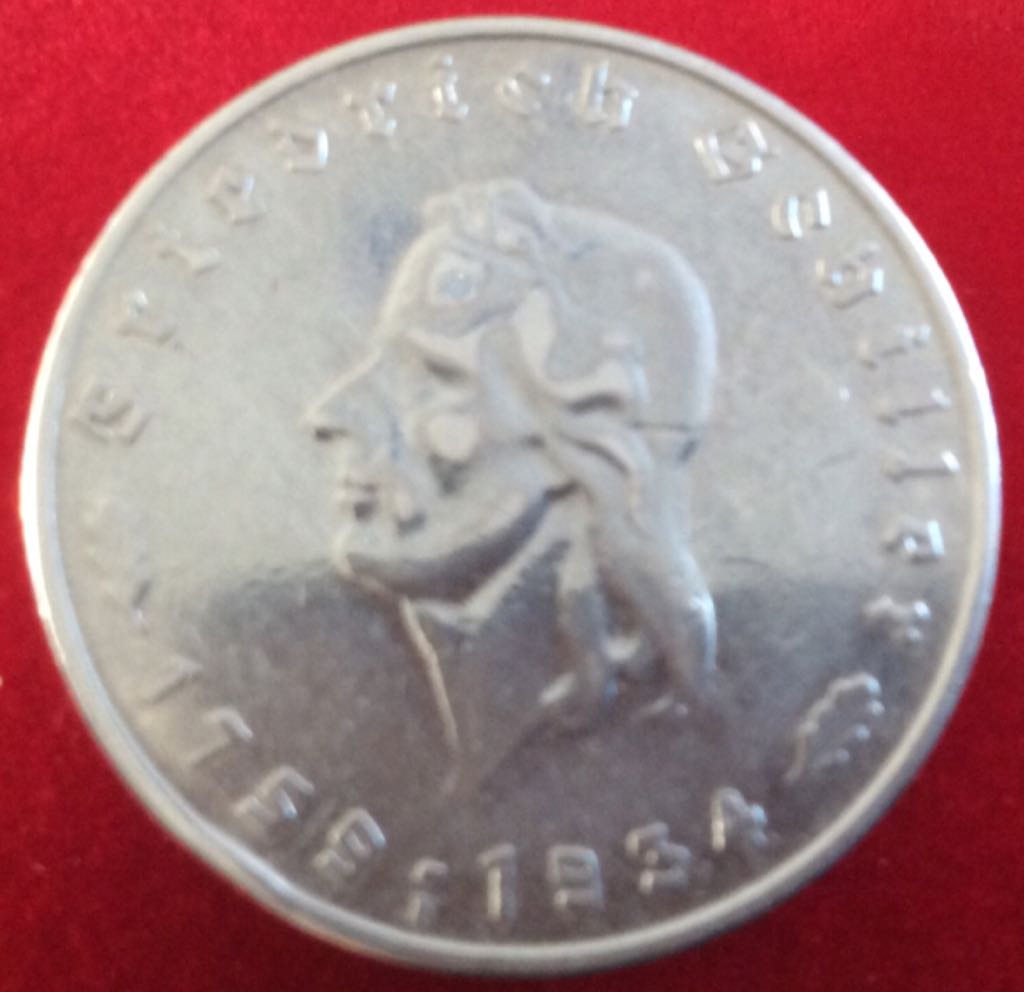 5.Reichsmark 1934F Schiller  coin collectible - Main Image 2