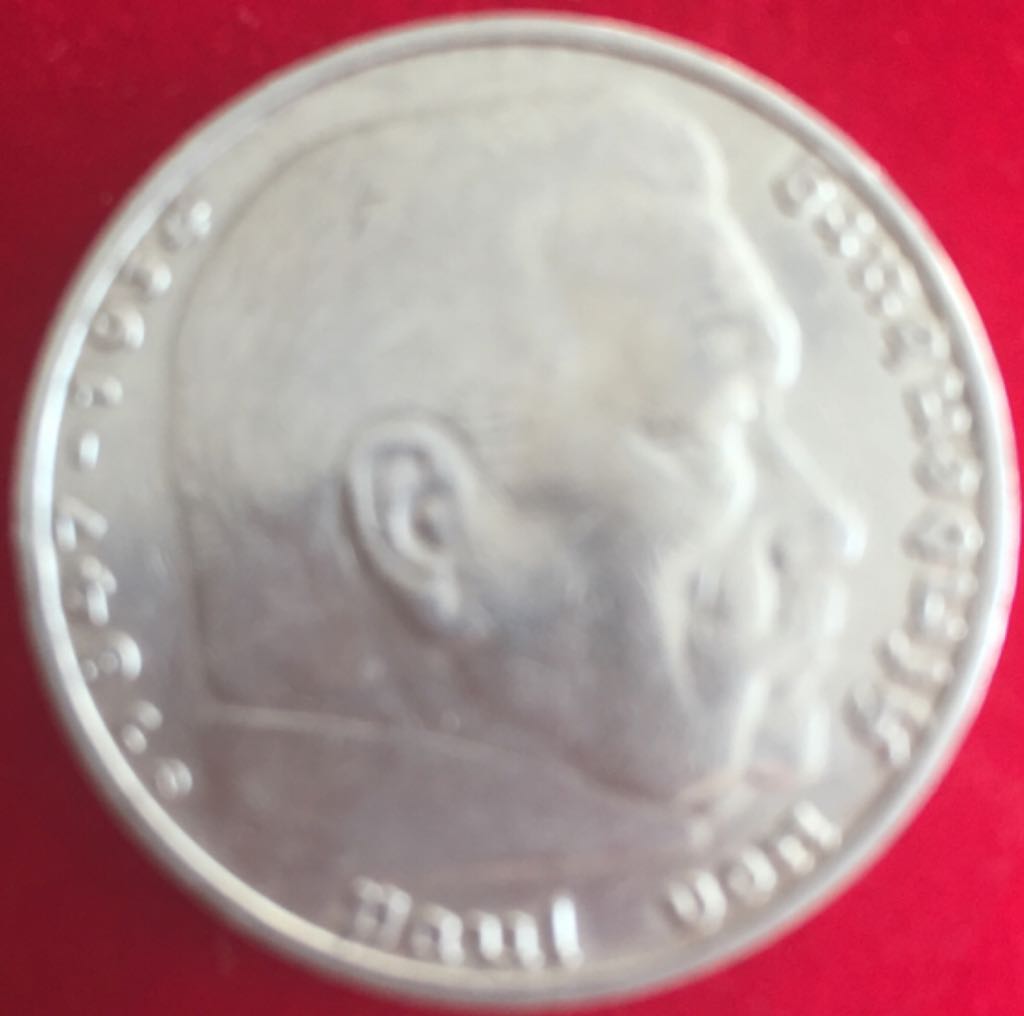5 Reichsmark 1936D Hindenberg  coin collectible - Main Image 2