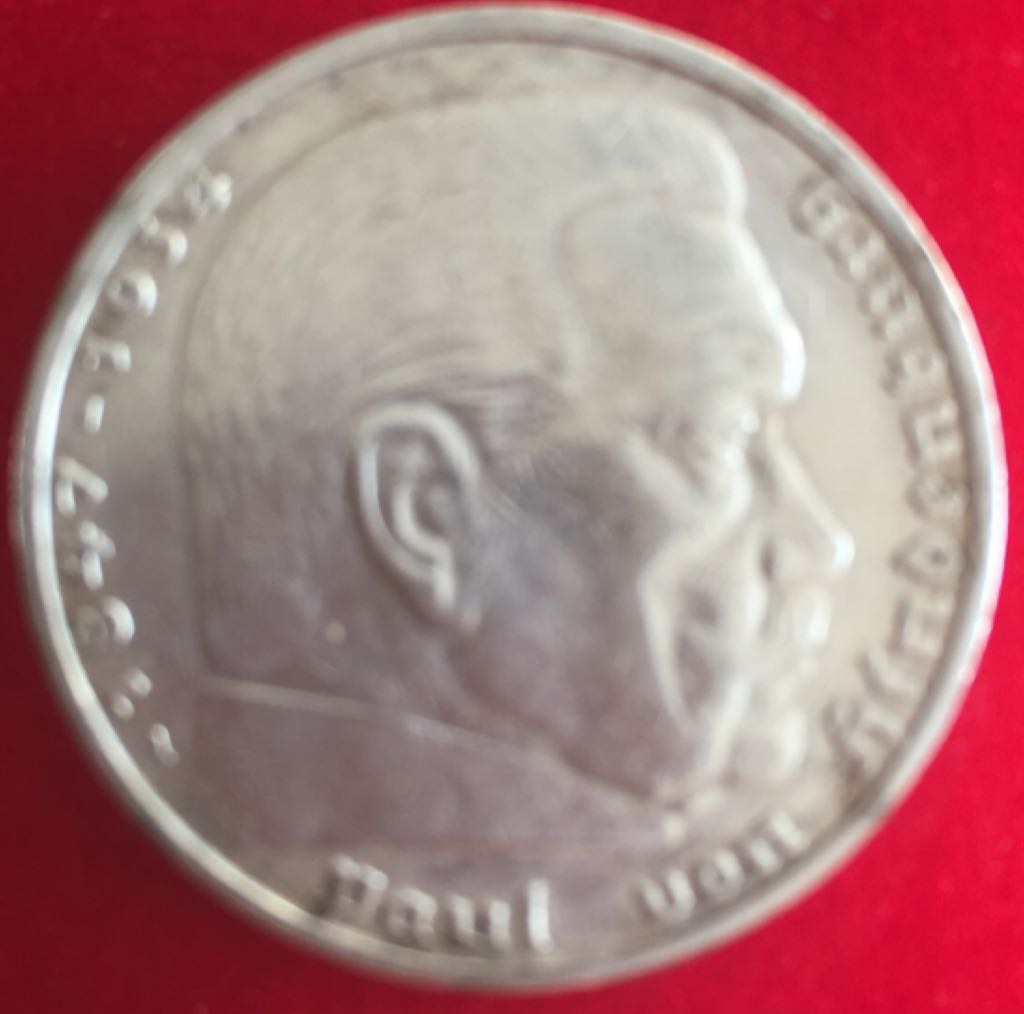 5 Reichsmark 1936A Hindenberg & Swastika  coin collectible - Main Image 2