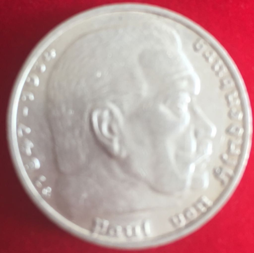 5 Reichsmark 1936G Hindenberg & Swastika  coin collectible - Main Image 2