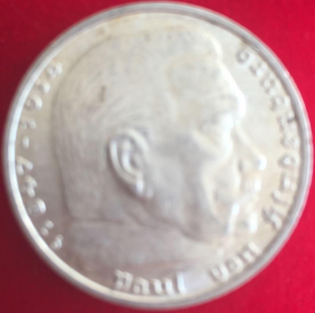 5 Reichsmark 1938J Hindenberg & Swastika  coin collectible - Main Image 2