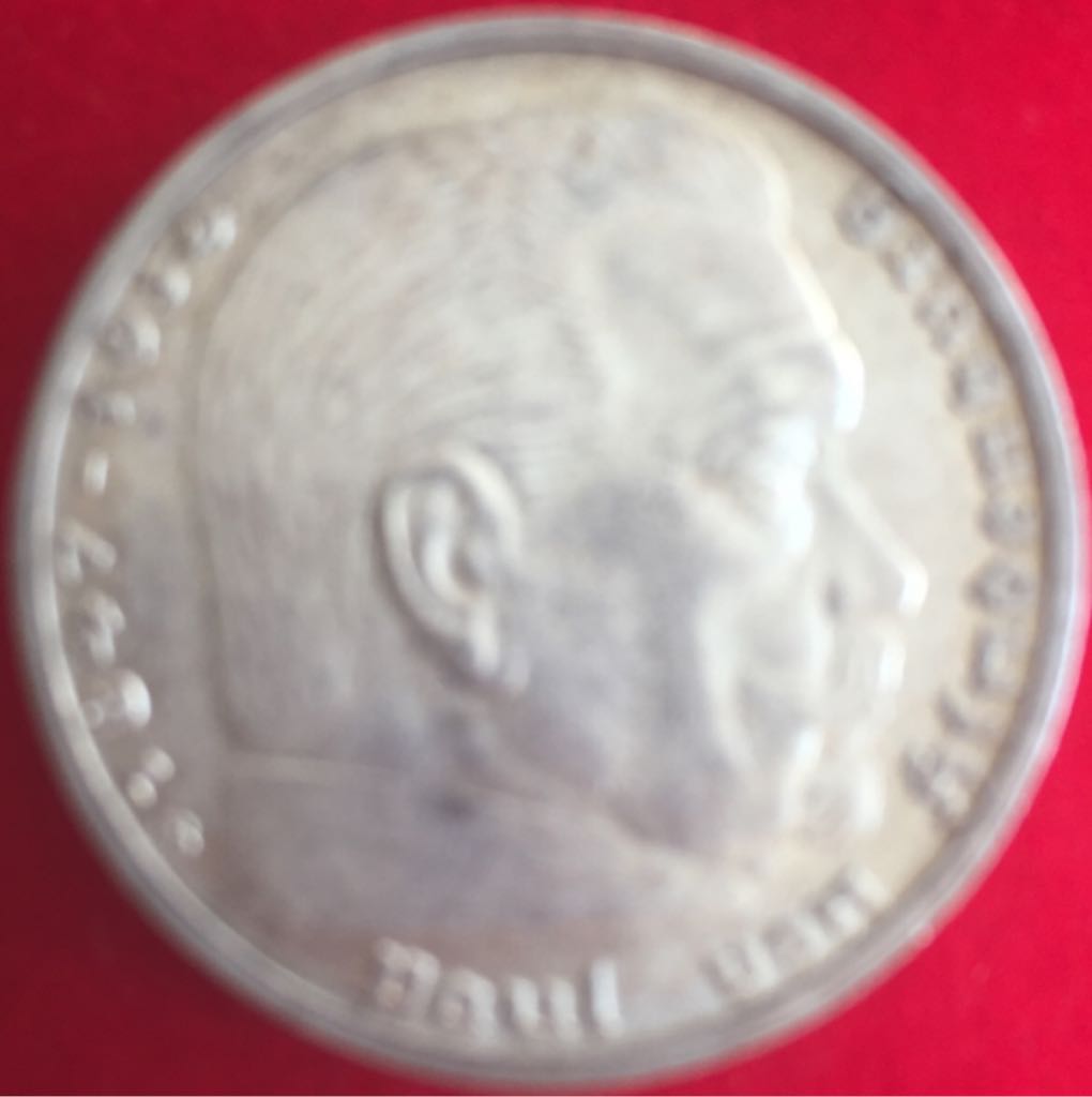5 Reichsmark 1939B Hindenberg & Swastika  coin collectible - Main Image 2
