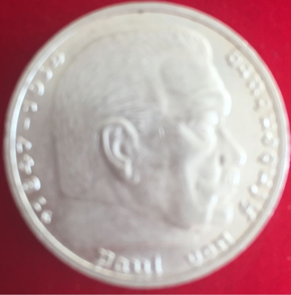 5 Reichsmark 1939G Hindenberg & Swastika  coin collectible - Main Image 2