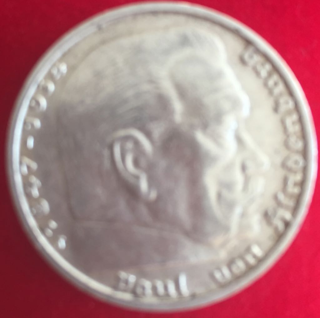 5 Reichsmark 1939J Hindenberg & Swastika  coin collectible - Main Image 2