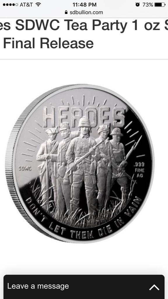 Heroes SDWC Tea Party 1 oz Silver Proof  coin collectible - Main Image 2