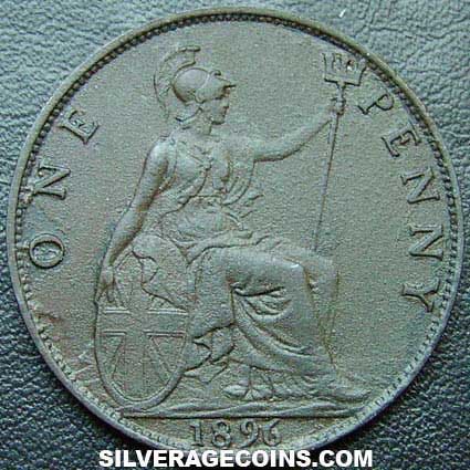 1896 Queen Victoria British Bronze "Widow Head” Penny  coin collectible - Main Image 2
