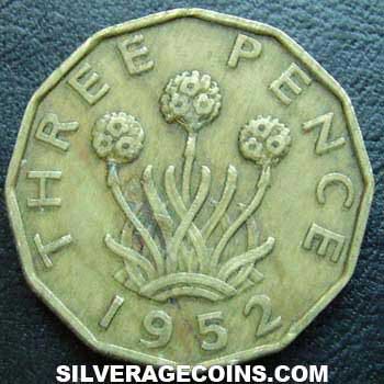 1952 George VI British Brass Threepence  coin collectible - Main Image 2