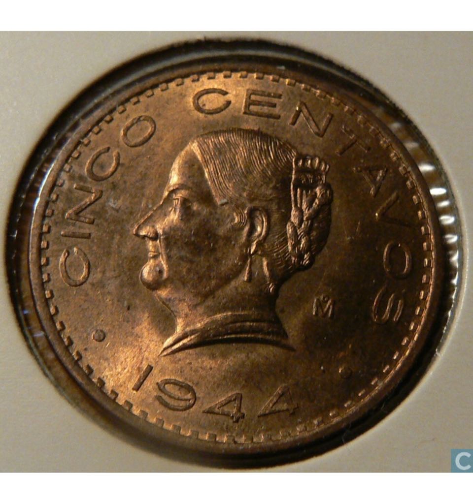 1944 Cinco Centavos Mexican Coin  coin collectible - Main Image 2