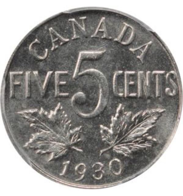 1930 Canadian Five Cent Nickel Coin  coin collectible - Main Image 1