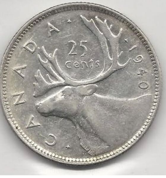1940 Canadian Twenty Five Cent Silver Coin coin collectible - Main Image 1