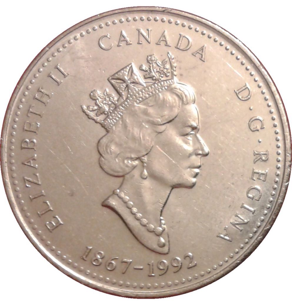 1992(1867) Canadian AB Twenty Five Cent Nickel Quarter  coin collectible - Main Image 2