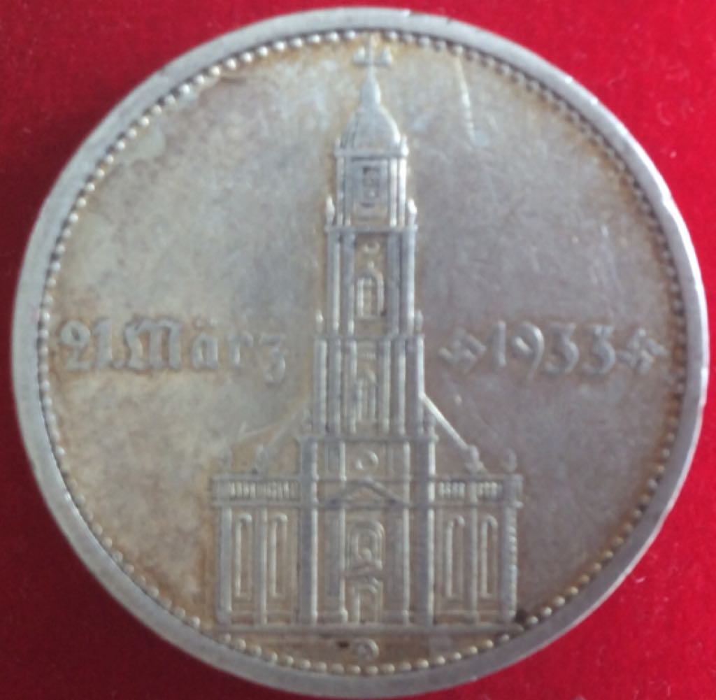 5 Reichsmark 1934D Church With Date  coin collectible - Main Image 2