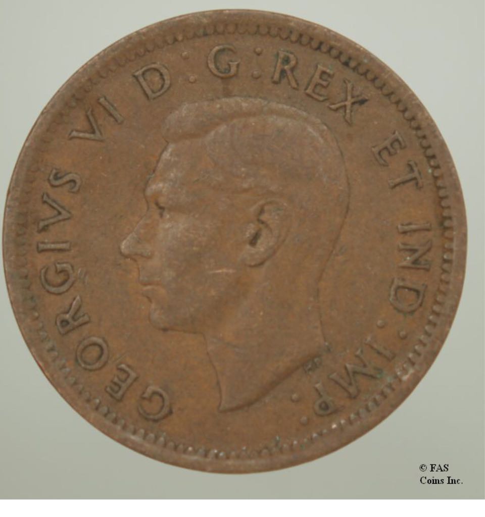 1939 Canadian One Cent Penny Copper  coin collectible - Main Image 2
