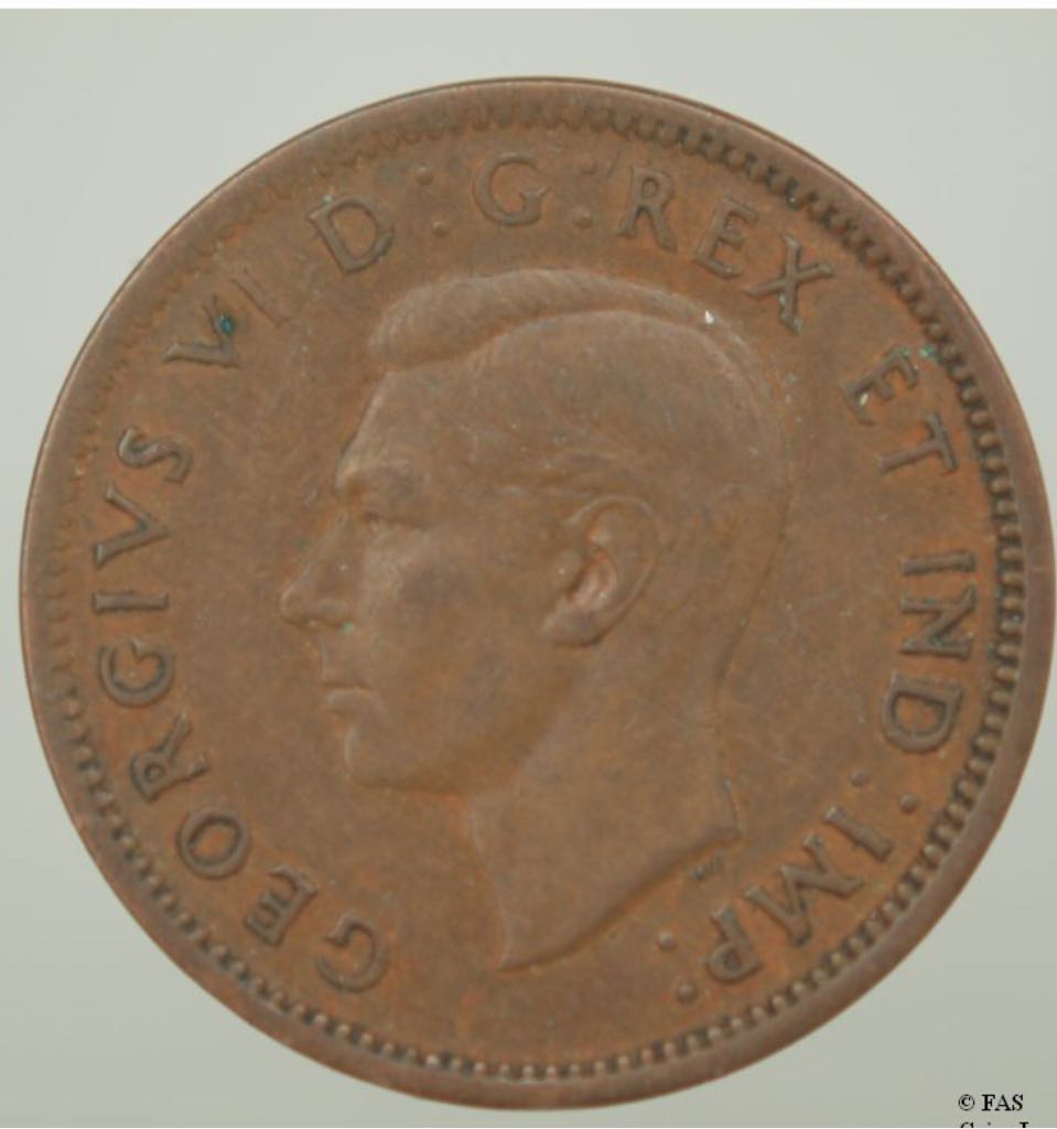 1940 Canadian One Cent Penny Coppe  coin collectible - Main Image 2