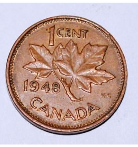 1948 Canadian One Cent Penny Copper A Points To  coin collectible - Main Image 1