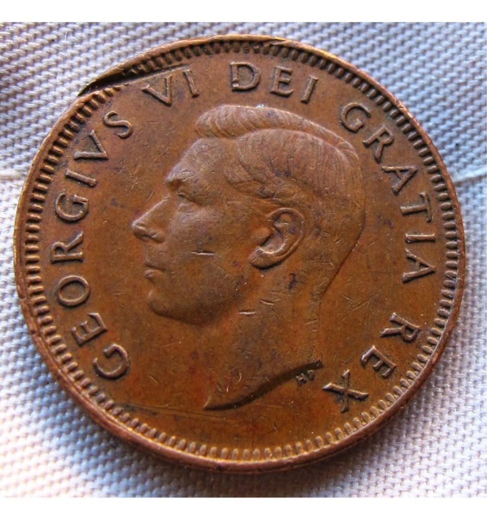 1949 Canadian One Cent Penny Copper A Between  coin collectible - Main Image 2