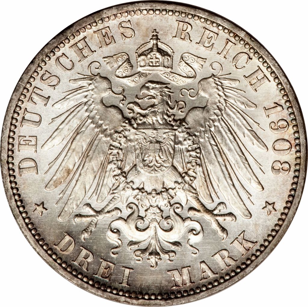 1909 Deutsches Reich Drei Mark  coin collectible - Main Image 2