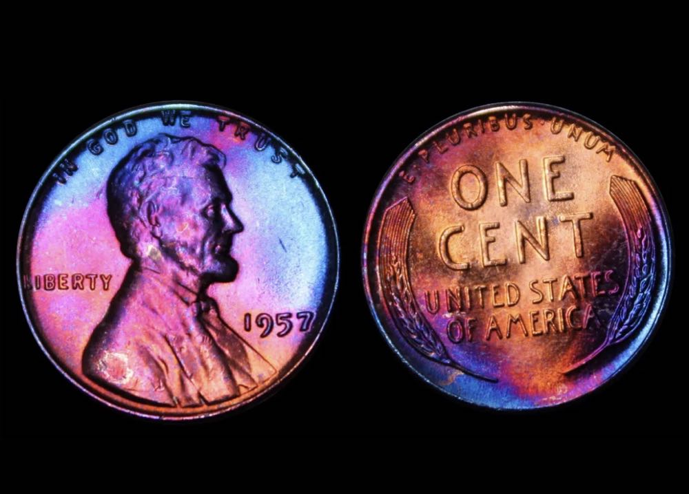 1957 Rainbow Toned Wheat Penny  coin collectible - Main Image 3