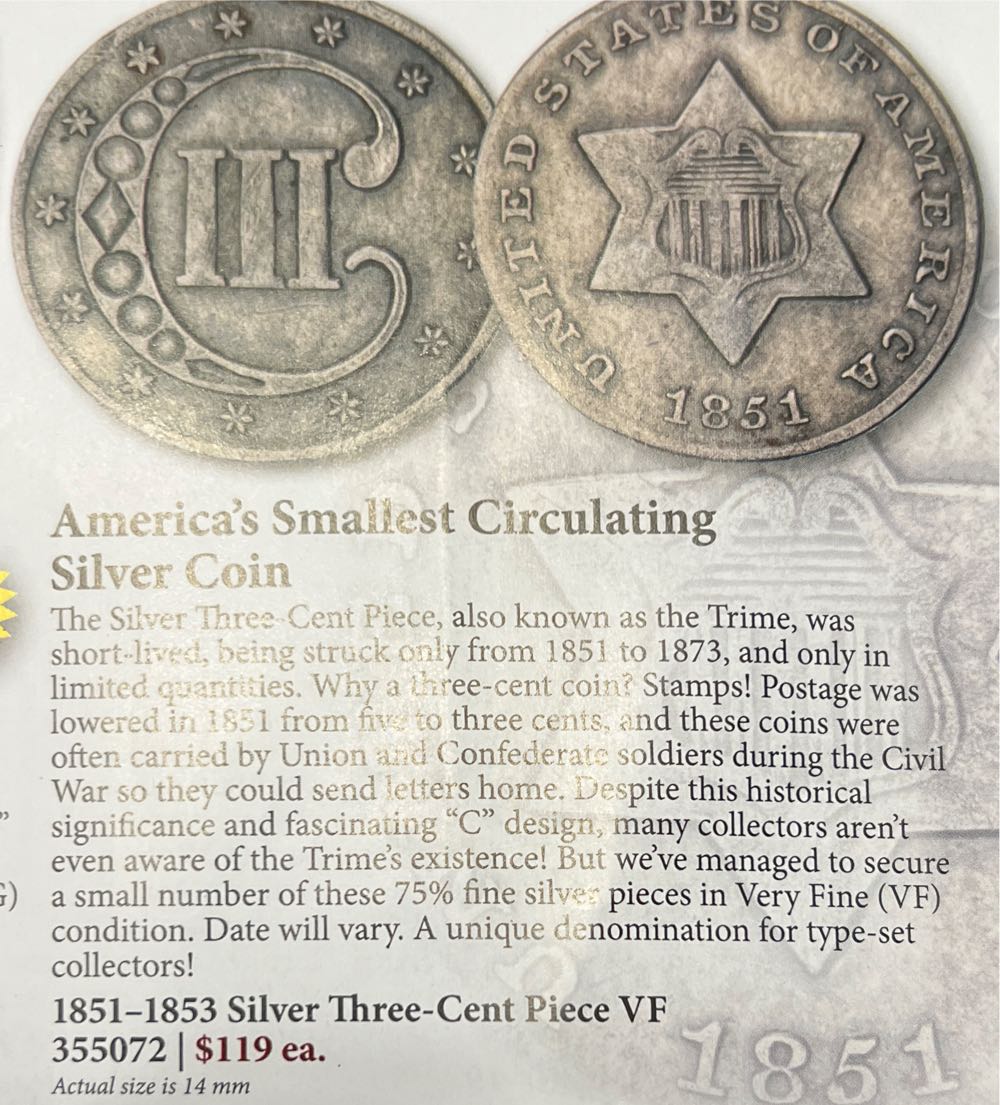 US Trime 3 Cent Piece 1863-1873  coin collectible - Main Image 3