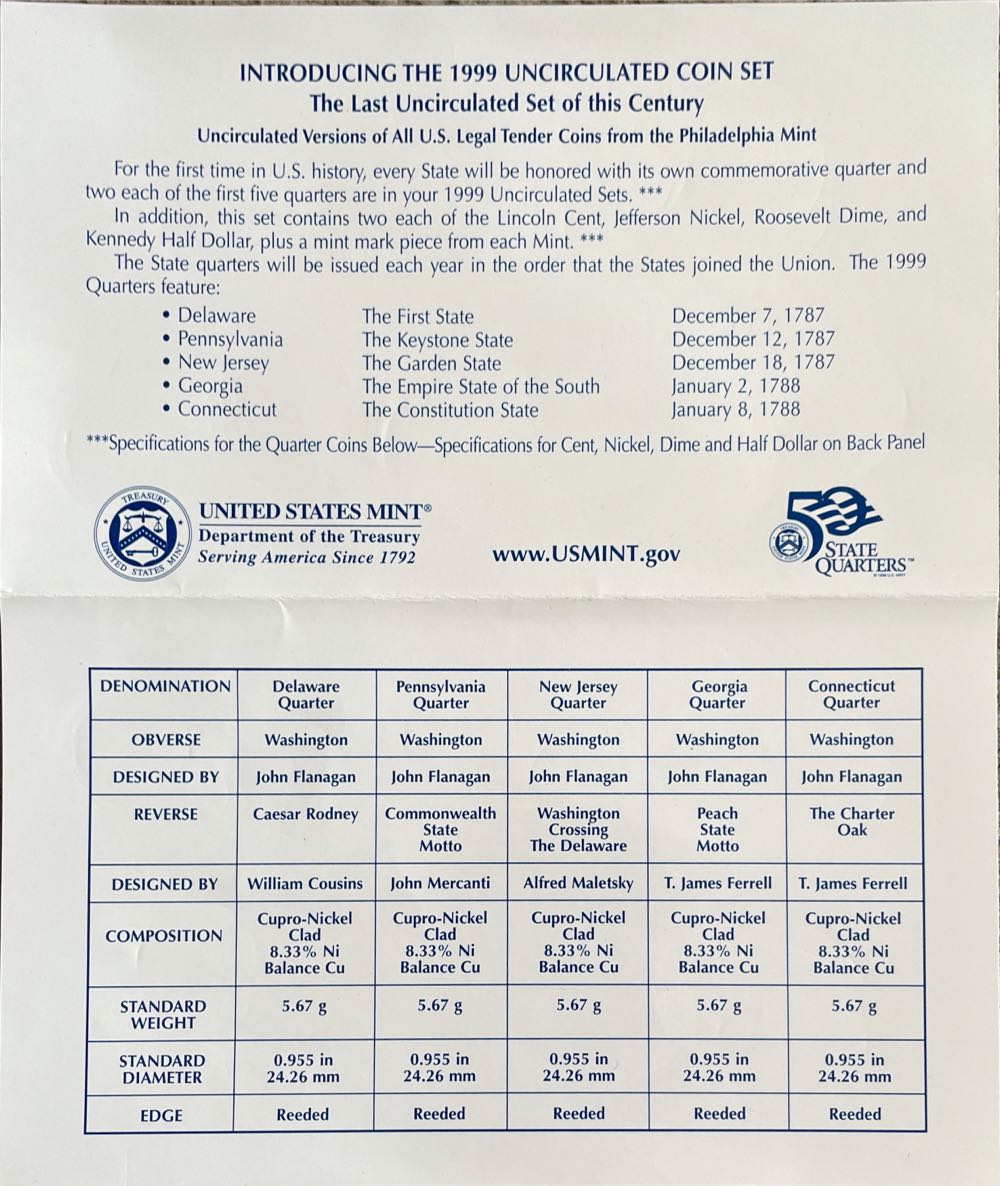 1999 P Uncirculated Coin Set  coin collectible - Main Image 4